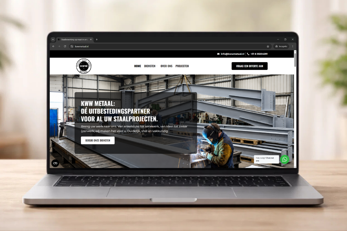 Professionele website voor KWW Metaal ontwikkeld door VT-Marketing