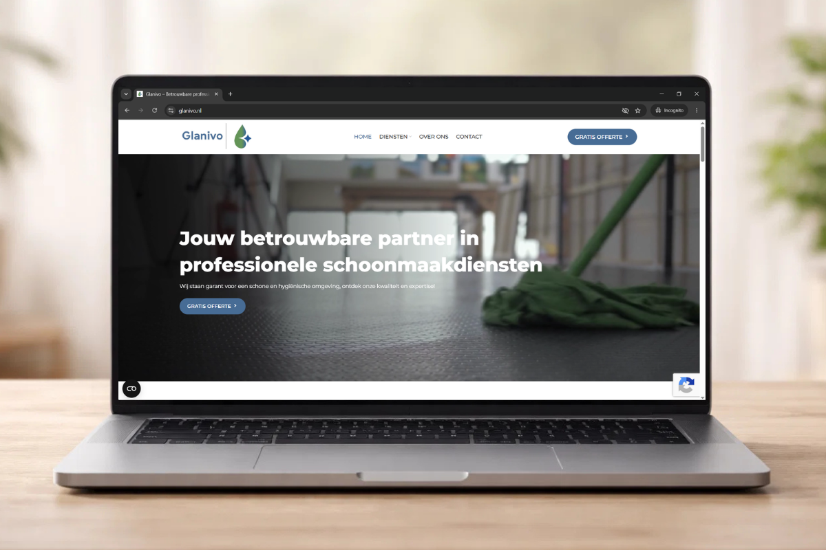 Professionele website voor schoonmaakbedrijf Glanivo ontwikkeld door VT-Marketing