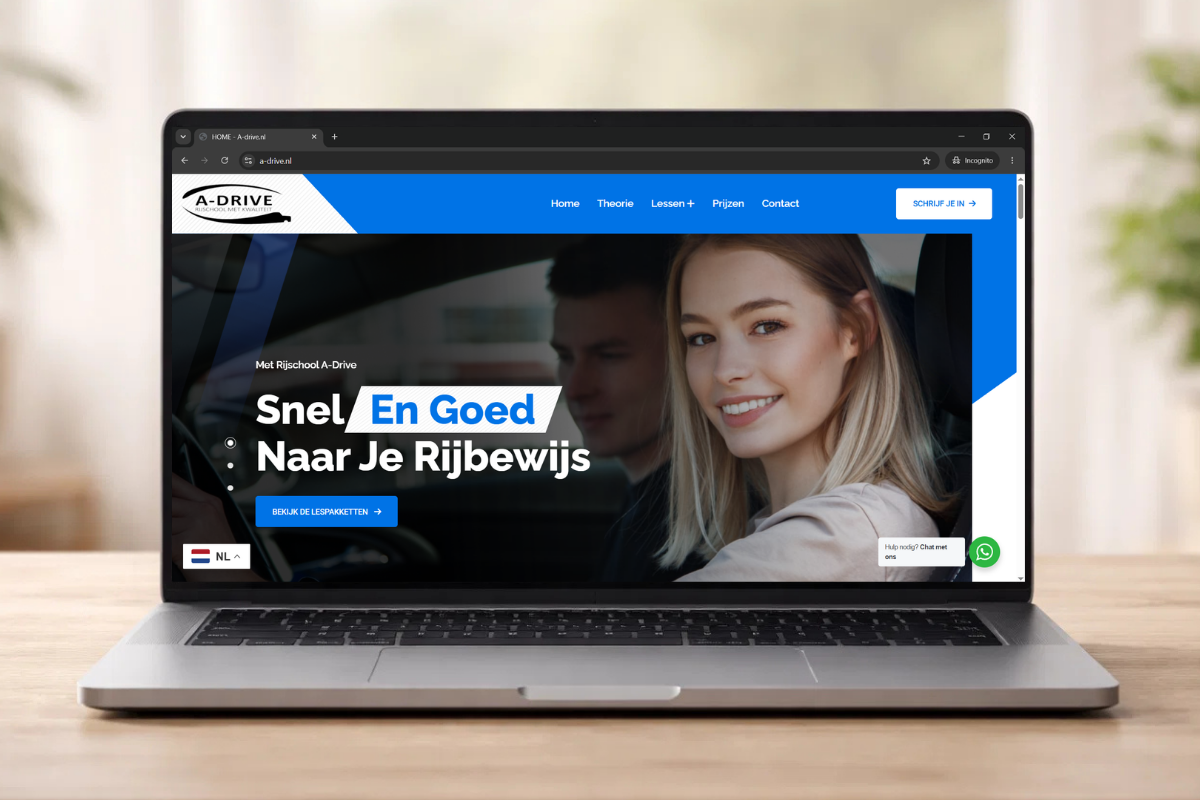 Professionele website voor Rijschool A-Drive ontwikkeld door VT-Marketing